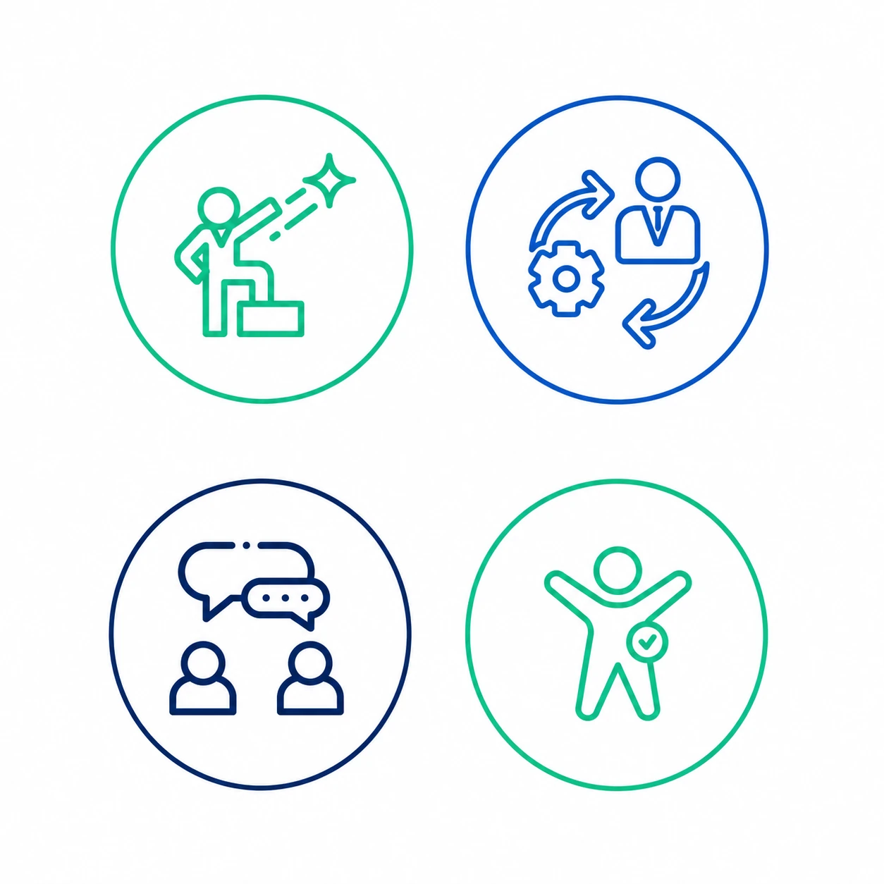 Iconos de liderazgo, cambio y cultura, comunicación y bienestar